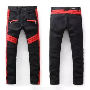 hommes balmain straight biker jeans hiphop pants red black